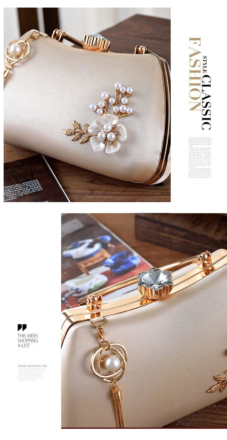 2025 New Women Handmade Flowers Clutch Handbags Wedding Evening Wallets Party Dinner Purse For Ladies 4 Colors