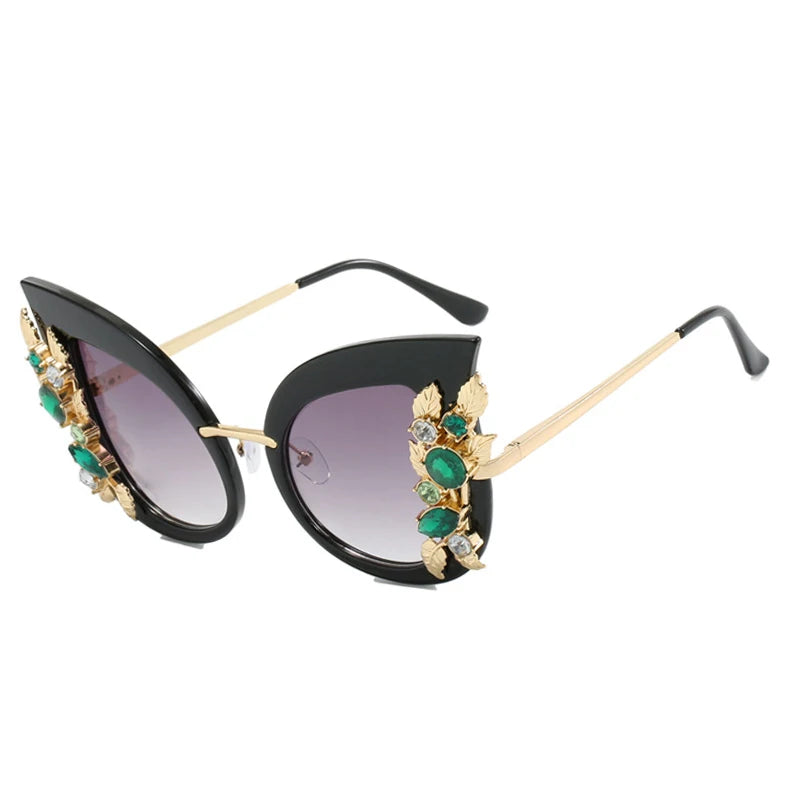 Luxury Diamond Cat Eye Sunglasses Women Fashion Oversized Butterfly Sun Glasses Female Steampunk Goggles Eyewear Shades Oculos