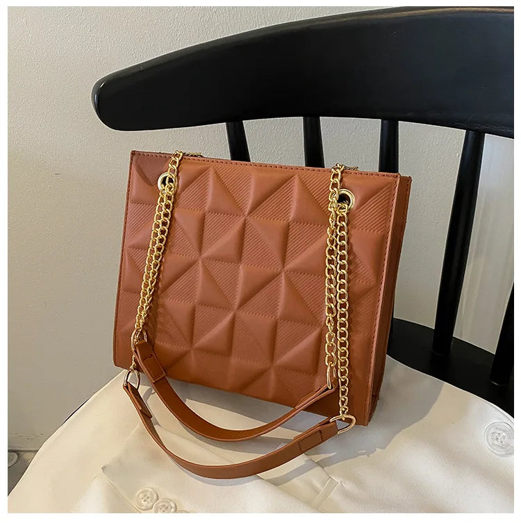Ladies Fashion Large Capacity Chain Bag Retro Square Tote Bag Diamond Texture Shoulder Crossbody Daily Hundred Underarm Handbag