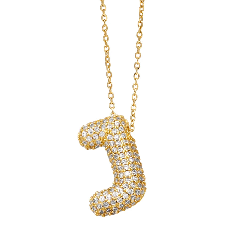 FLOLA Chunky Clear Crystal Initial Necklaces For Women Bubble Letter Necklace Custom Name Jewelry Birthday Gifts nkeb798