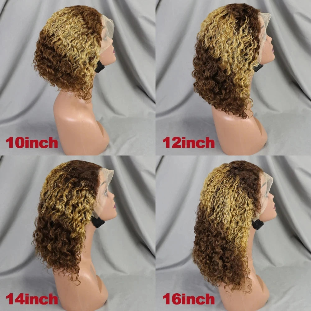 10-16 Inches 200% Density Water Wave Bob Human Hair Wigs  Short Deep Curly Brazilian Remy Human Hair Wigs for Black Women