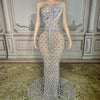 Charming Bright Crystal Dress Sexy Luxury Beaded Rhinestone Tulle Evening Dress Prom Party Dress Noble Wedding Wedding Dress