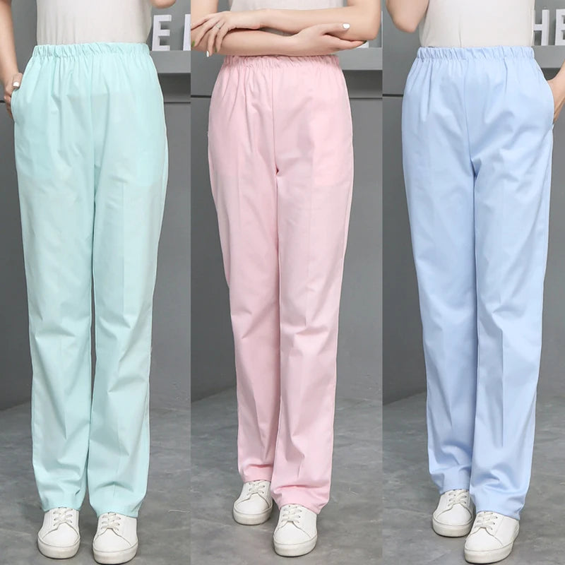 Solid Color Work Pants High Quality Women's Elastic Waist Doctor White Scrub Pants Spring Autumn Nurse Dental Care Uniform Pants