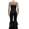 Beyprern Elegant Tiered Ruffle Strapless Jumpsuit For Women Off Shoulder Black Flared Leg  Bandage Jumpsuits Clubwear Overalls