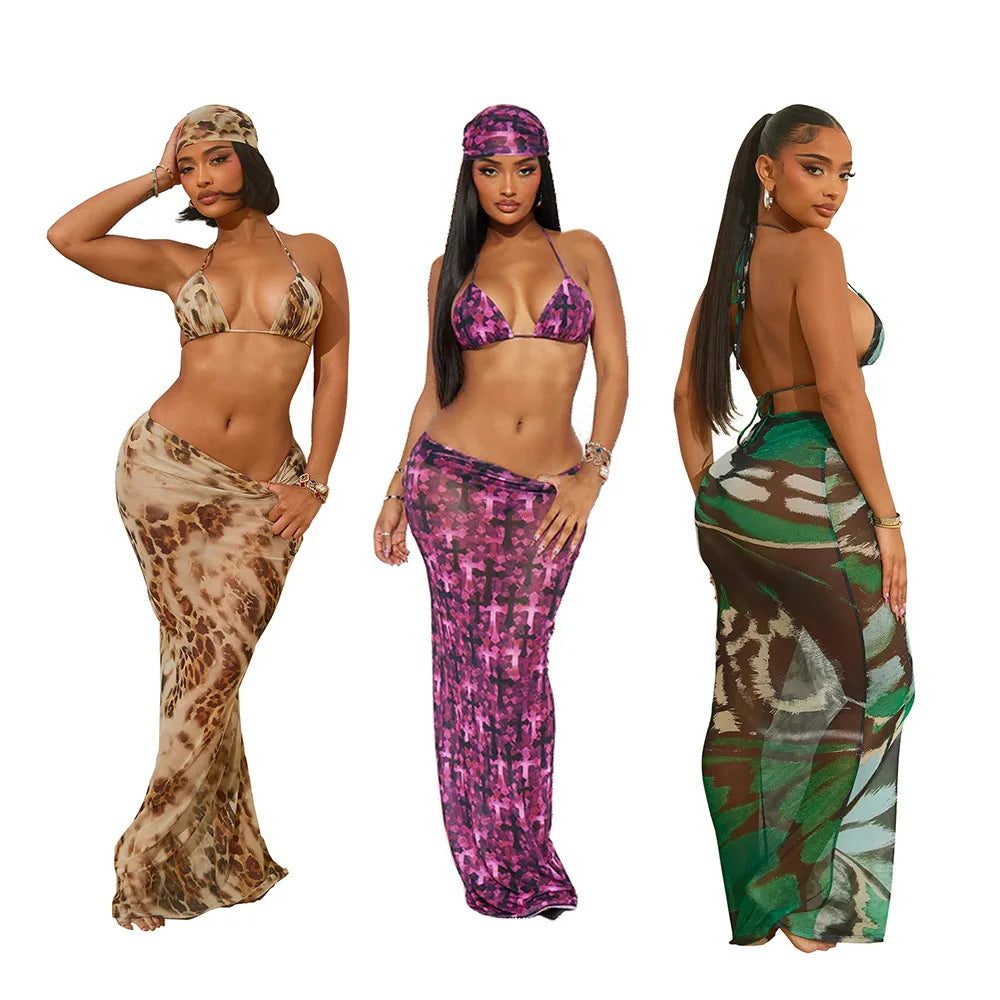 Cover Up Skirt Swimsuit Women Strapless Tank Crop Tops And Patchwork Skirt Fashion Pleated Beach Swimwear Bikini 2024 Summer