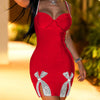 2024 Sexy Dress Women Solid Spaghetti Rhinestone Bodycon Backless Party Club Mini Dresses Ladies Split Hip Wrap Black Dress