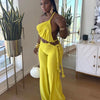 FAGADOER Sexy Ruched Patchwork Bodycon Jumpsuits for Woman Halter Sleeveless Wide-leg Romper Female Streetwear Overalls 2025 New
