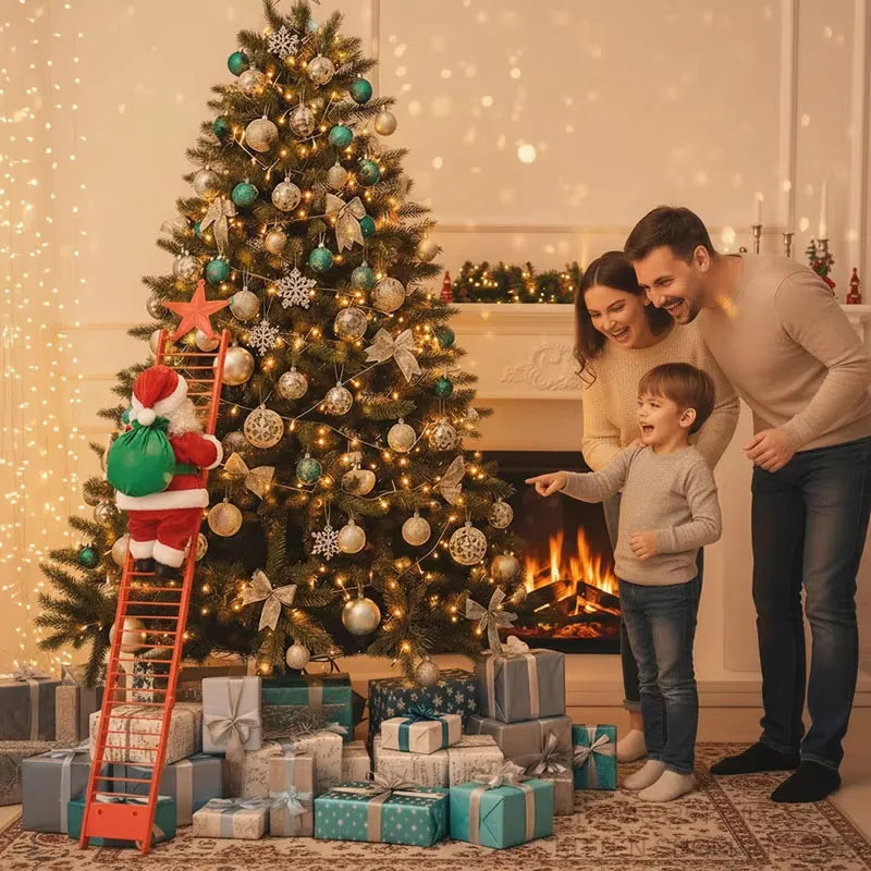 Electric Climbing Ladder Santa Claus Doll with Music, Christmas Tree Hanging Decorations, Christmas Decoration, Kids Xmas Gifts