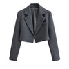 Autumn Notched Collar Open Stitching Blazer Vintage Women Full Sleeve High Waist Short Suit Cool Girl Coat Outwear