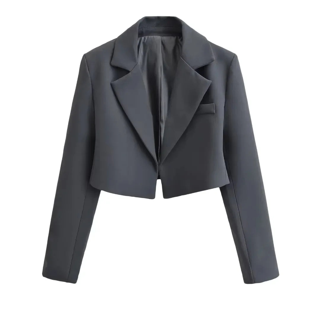 Autumn Notched Collar Open Stitching Blazer Vintage Women Full Sleeve High Waist Short Suit Cool Girl Coat Outwear