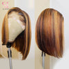 SIMMEL Ombre 4x4 Lace Closure Wig Highlight Colored Human Hair Wigs Highlight Brown Bob Wigs Straight Remy Hair 180 Density