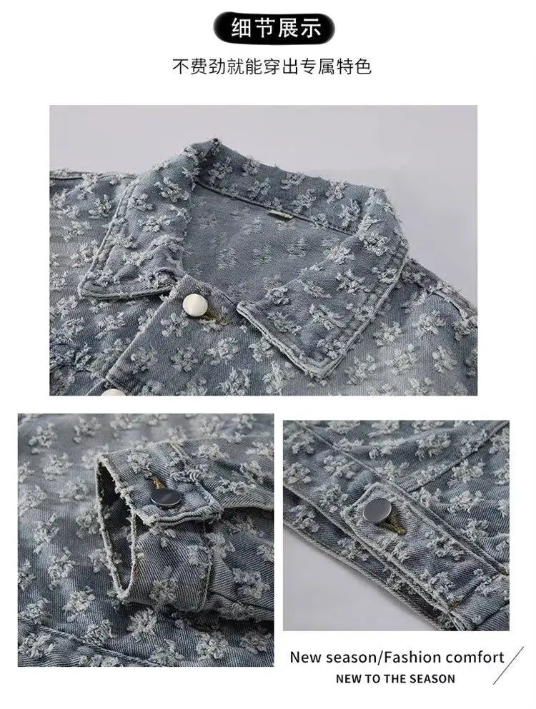 Fashion Stylish Luxury Clothing Loose-fitting Jacket for Casual Cotton Suitable Spring and Autumn Water-washed Jacquard Jacket