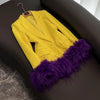 TWOTWINSTYLE New Hit Color Chic Blazers For Women Notched Collar Long Sleeve Patchwork Feathers Fashion Blazer Female KJA524948