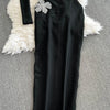 Faionable Diamond Embellied Wrap Skirt Set ort Top Long Dr Slimming High Collar Long Sve Zipper Two Piece Set