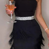 Women's Dresses New Tassel Sexy Low Cut Suspender Sleeveless Midi Party Dress 2024 Summer Fashion
