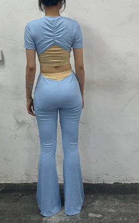 Ladies Jumpsuit Summer Outfit 2023 Sexy O-Ring Decor Cutout Short Sleeve Jumpsuit Sexy Backless Cutout High Waist Jumpsuit
