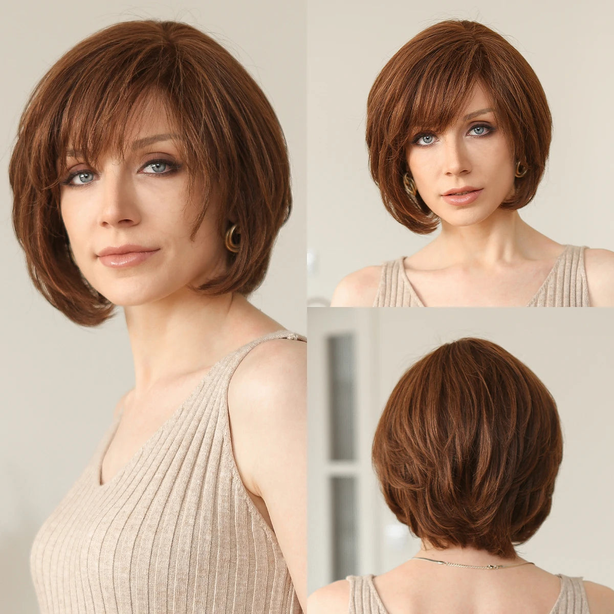 Brown Blonde Mixed Ombre Human Hair Lace Front Wigs Short Wavy Bob Hair Glolden Blonde Remy Human Hair Wig for White Women Daily