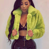 Fashion Faux Fur Open Stitch Lapel Crop Jackets Women Clothing Autumn Winter Solid Long Sleeve Warm Furry Fluffy Coat Outer Wear