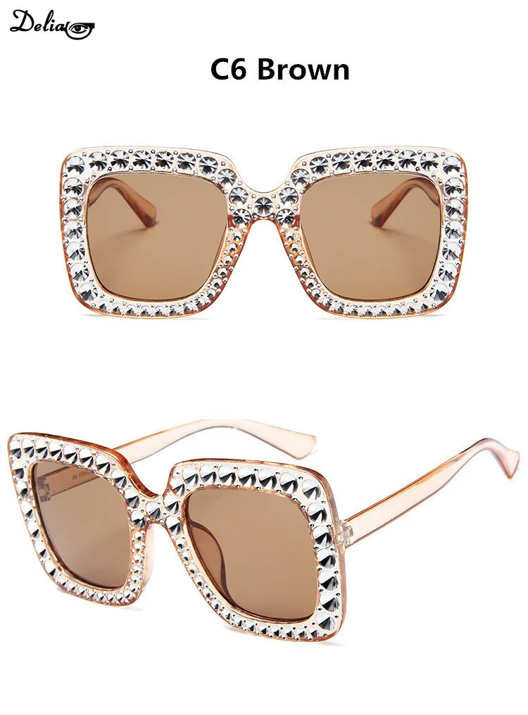 Glitter Women Sunglasses Brand Design Flash Square Shades Mirror Female Sun Glasses Bezel Bling Rhinestones