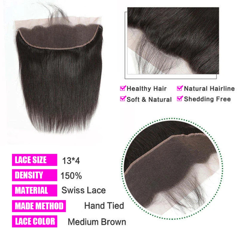 Peruvian Hair 4x4 Lace Closure Pre plucked  Straight Hair 13x4 HD Transparent Lace Frontal 100% Human Hair Natural Hair Line