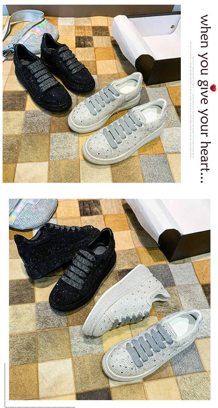 Brand Women's Sneakers Luxury Rhinestones Women Causal Shoes Designer Platform Sport Shoes Fashion Comfort Women Shoes Plus Size