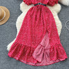 Summer Pleated Women Buttons Dresses Casual Beach Holiday Short Sleeve V Neck Woman Midi Dress Bohemian Mujer Vestidos