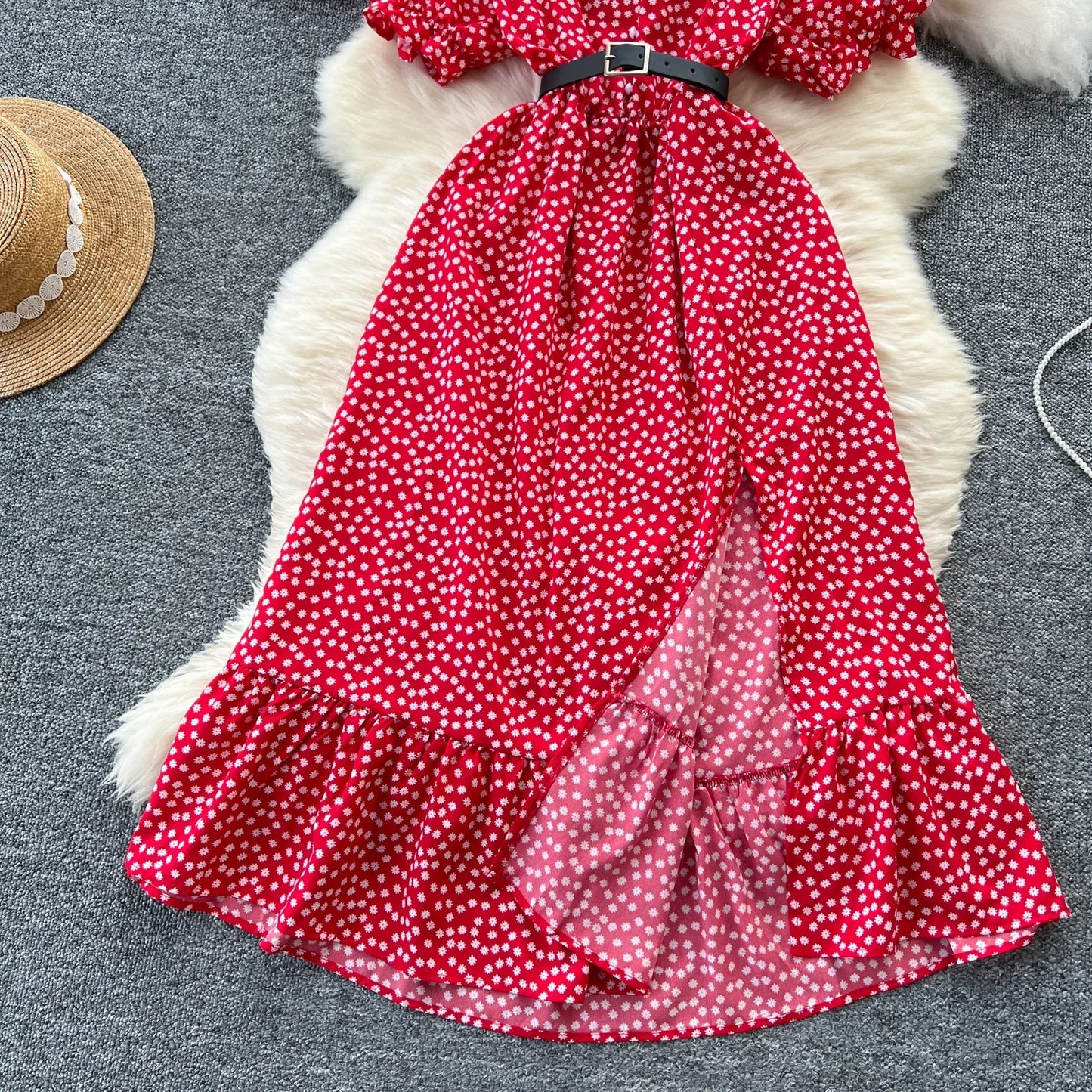 Summer Pleated Women Buttons Dresses Casual Beach Holiday Short Sleeve V Neck Woman Midi Dress Bohemian Mujer Vestidos