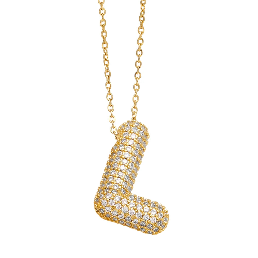 FLOLA Chunky Clear Crystal Initial Necklaces For Women Bubble Letter Necklace Custom Name Jewelry Birthday Gifts nkeb798
