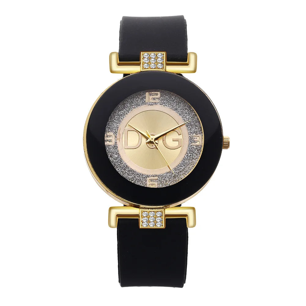 Luxury Top Famous Designer DQG Brand Women Watches White Silicone Bracelet Diamond Digital Ladies Waterproof Quartz Wristwatches