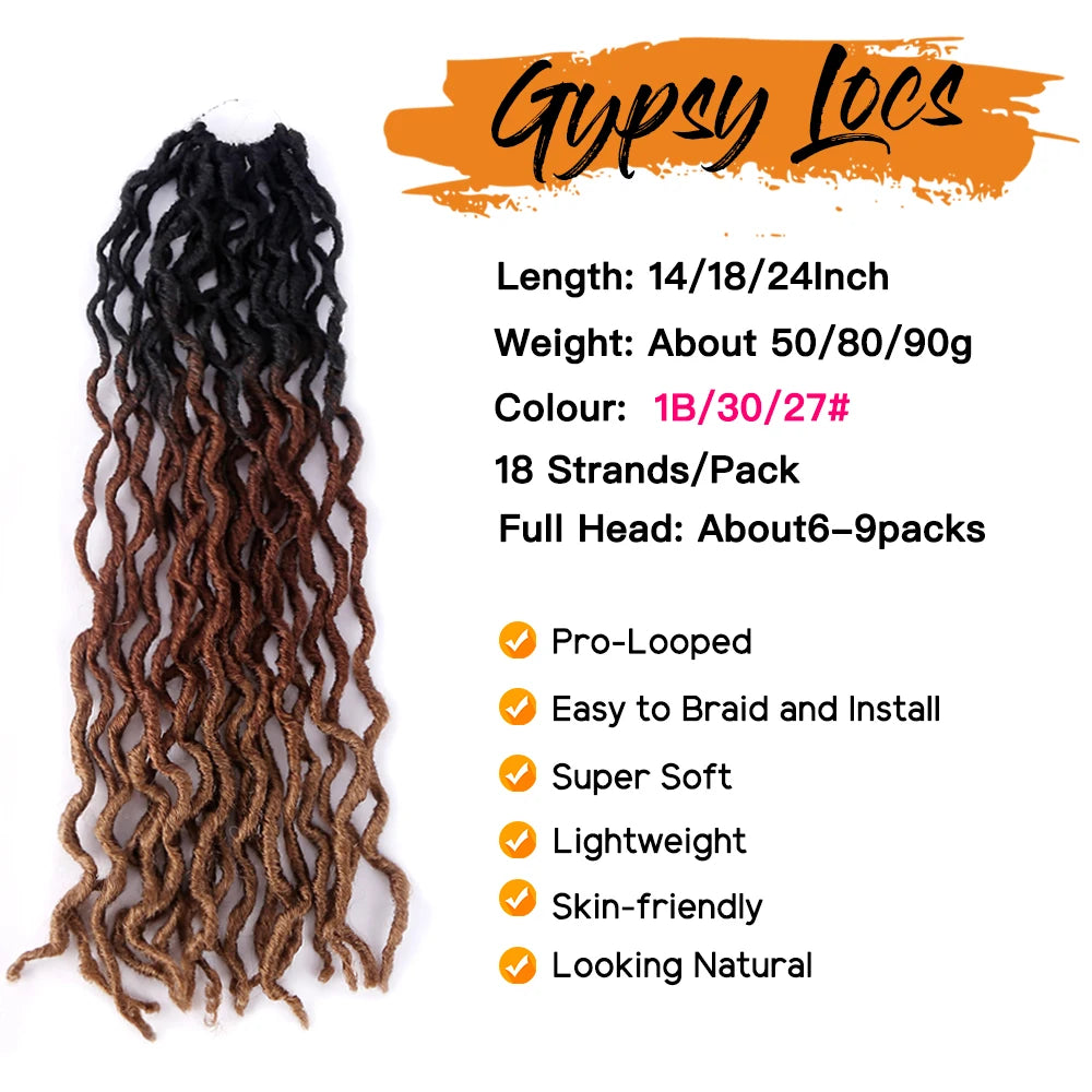 Goddess Faux Locs Crochet Hair Soft Curly Dreadlocks Hair Extensions Synthetic Braiding Hair Ombre Crochet Locs Wholesale Braids