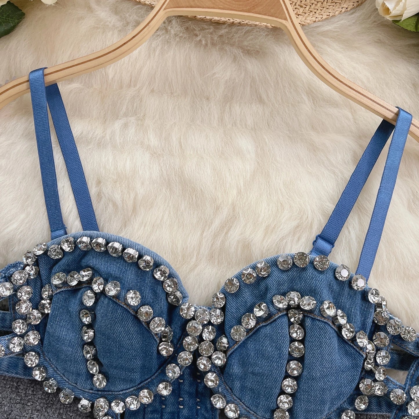 Streetwear Diamonds Denim Vest Female Bra Sleeveless Backless Sexy Summer Tank Tops For Women Camisole y2k Crop Top 2025