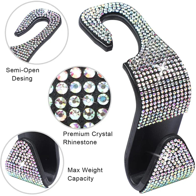 Multifunction Portable Rhinestone Car Seat Back Hook Headrest Storage Holder Hanging Bag Organizer Auto Interior Accessories