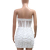 New Sexy Off Shoulder 3D Flower See Through Strapless White Mini Dresses Women‘s Elegant Birthday Evening Guest Party Prom Robe