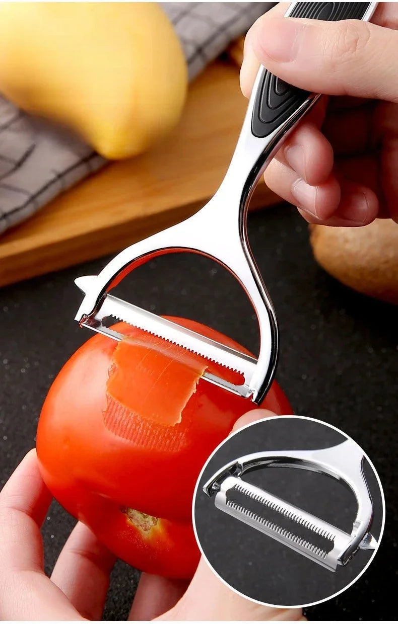 Serrated Blade/Flat Edge Peeler Potato Peeler Slicer Knife Watermelon/Melon Grater Kitchen Multi-Purpose Tool
