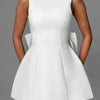 Elegant Pearl Bow Backless Short Dress Women's Sleeveless Party Cute Mini Dresses Black White Pink Chic Birthday Evening Y2K New