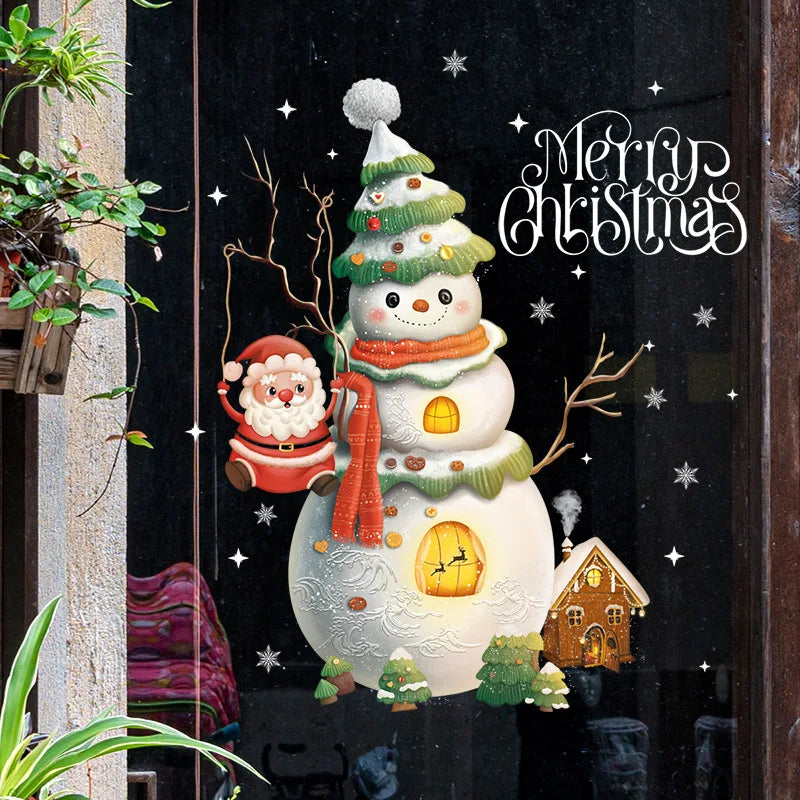 Santa Snowman Christmas Window Stickers Wall Decals New Year 2025 Christmas Home Decor Merry Christmas Xmas Decorations Gifts
