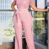 Mlaiscsr Elegant White Jumpsuits with Sashes Club Outfit for Women Lace Patchwork Short Sleeve Birthday Party One Piece Rompers