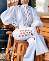 Wmstar 2 Piece Set Women Plus Size Hollow Out Sexy Young Daily Soft Full Sleeve Fashion Pants Wide Leg Wholesale Dropshipping