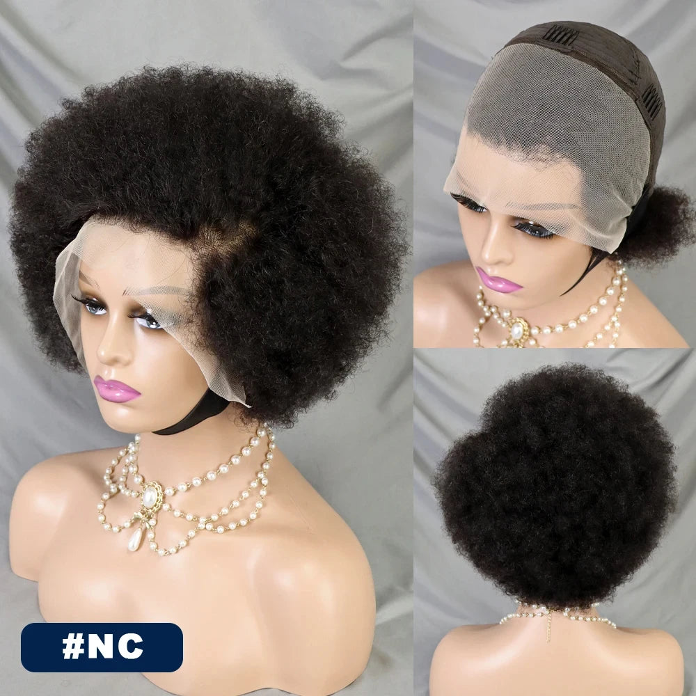 MALAIKA Kinky Curly Short Lace Front Wig Afro Bob Human Hair Natural Hairline 13X4 Lace Frontal Glueless Human Hair Wigs