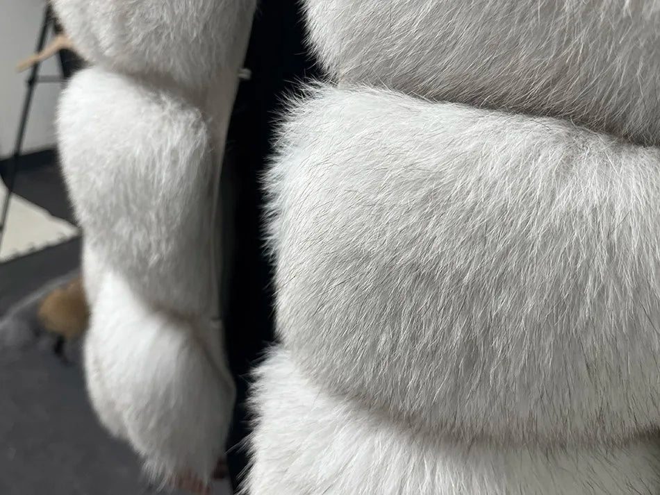 2025 MAOMAOKONG Natural Real Fox Fur Coat Women Winter Long Sleeve Luxury Raccoon Fur Jackets Thick Top Female Furry Coat Vest