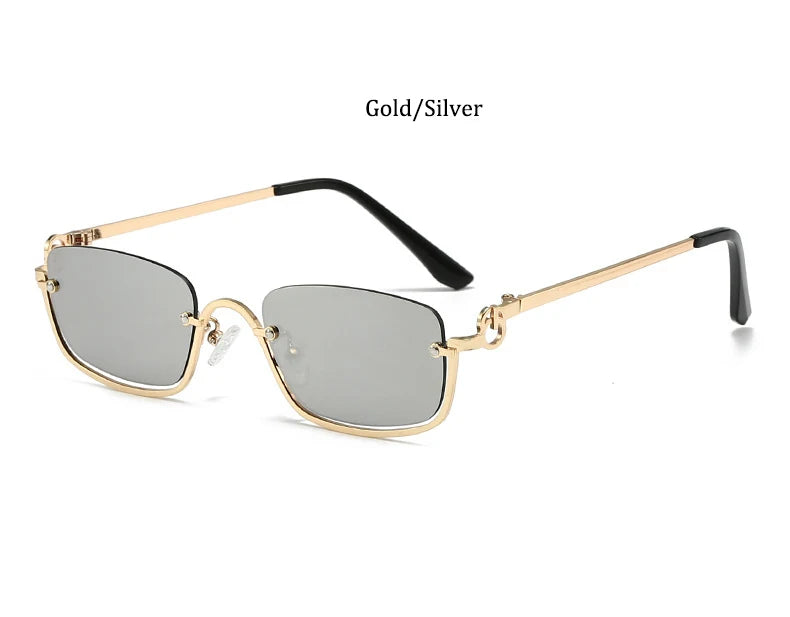 Half Frame Square Sunglasses for women Luxury Brand Small Metal Retro Rectangle Black Sun Glasses Woman Fashion Eyewear