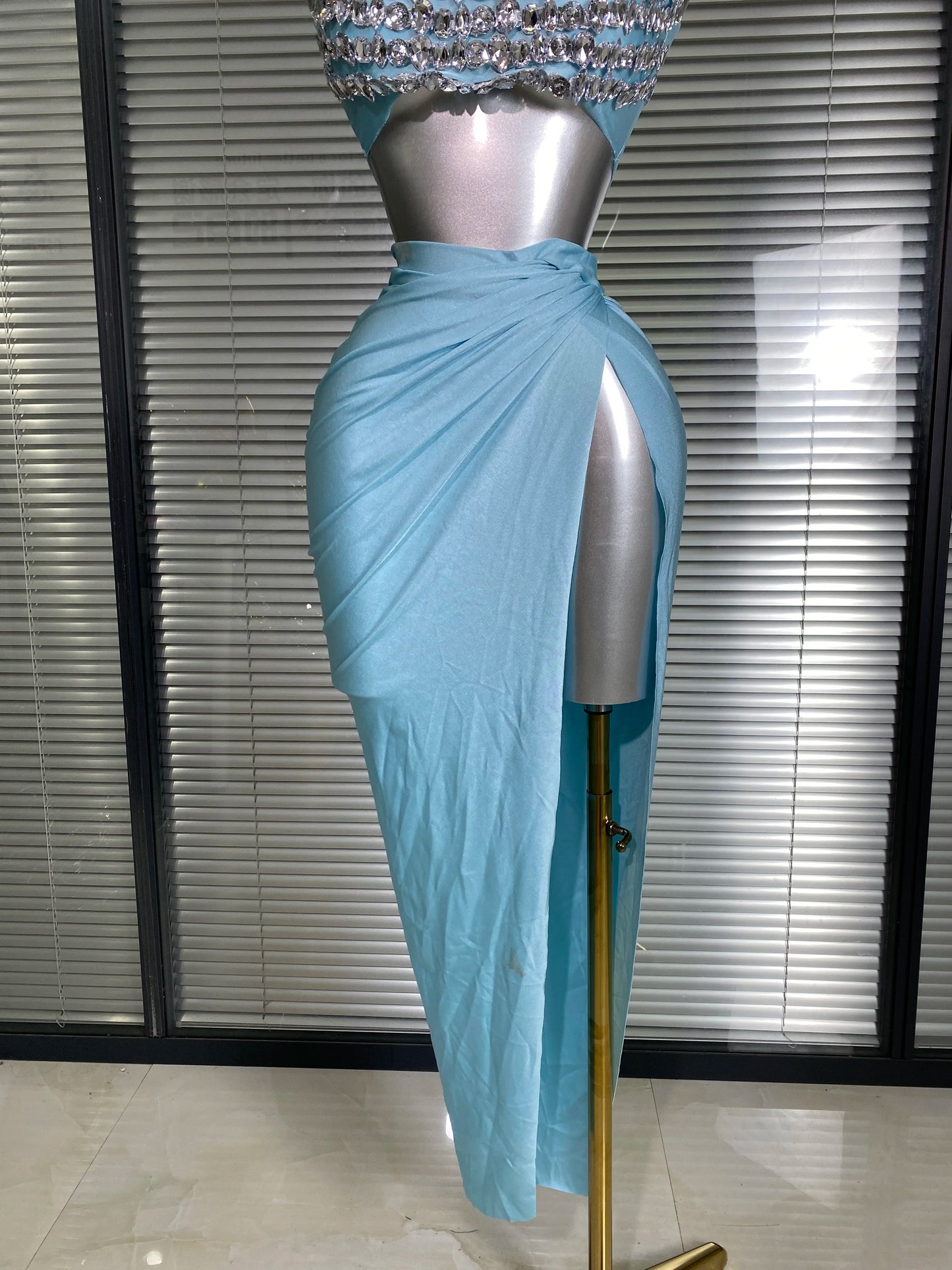 New Women Sexy Two Pieces Set Stretched Crystal Diamonds Night Club Skirt Suits Laced Singer Dancer Stage Performance Costume