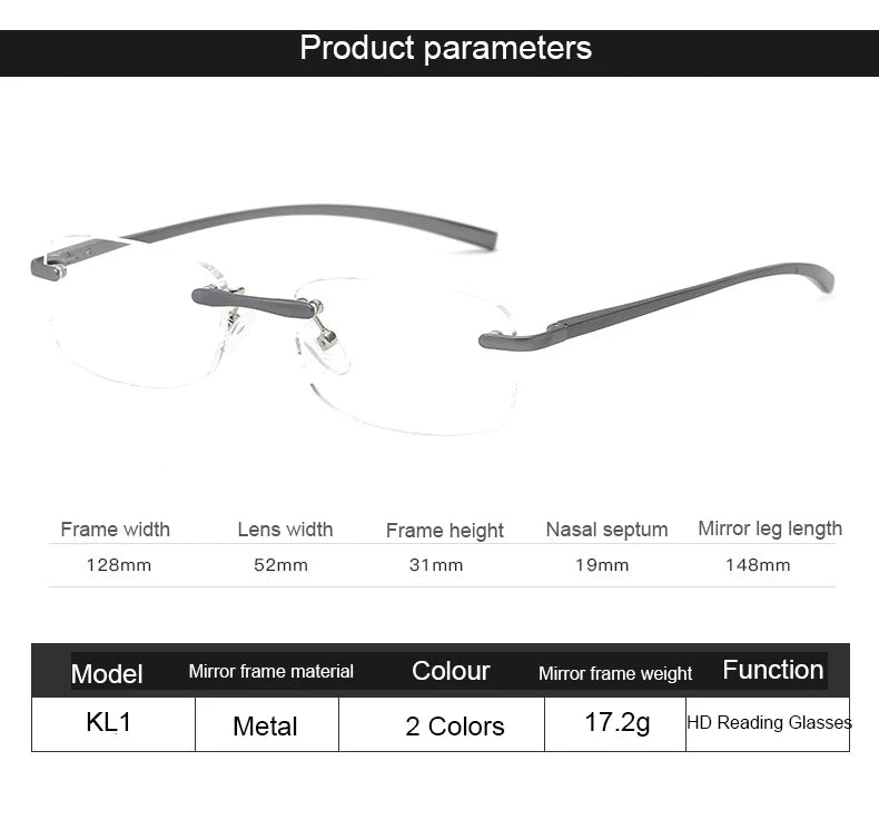 Men Blue Light Blocking Reading Glasses Women Dimond Cutting Rimless Eyeglasses Frame Anti Fatigue Hyperopia Presbyopic Eyewear