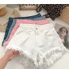 ITOOLIN Women Vintage Tassels Denim Shorts Button Loose High Waist A-line Jean Shorts Casual Women Office Trousers Streetwear