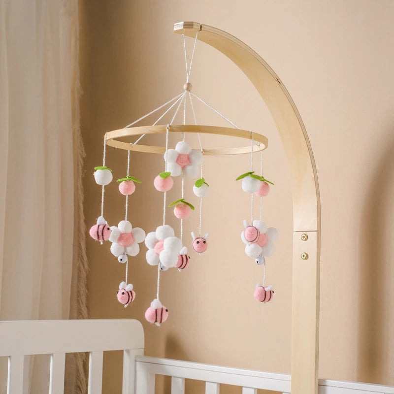 Baby Crib Mobile Bed Bell Rattle Toys Wooden Crochet Stars Pendant Bed Bell Toys Newborn Comfort Crib Bracket Hanging Toys Gifts