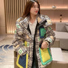 2023 European Station Winter New Down Jacket Women's Warm Fashion Short Color Patchwork Graffiti thick White Duck Down Coa