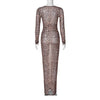 Dress Summer Women Leopard Print Mesh O Neck Long Sleeve Sexy See Through Maxi  Fashion Outfits Beach Vacation Nightclub