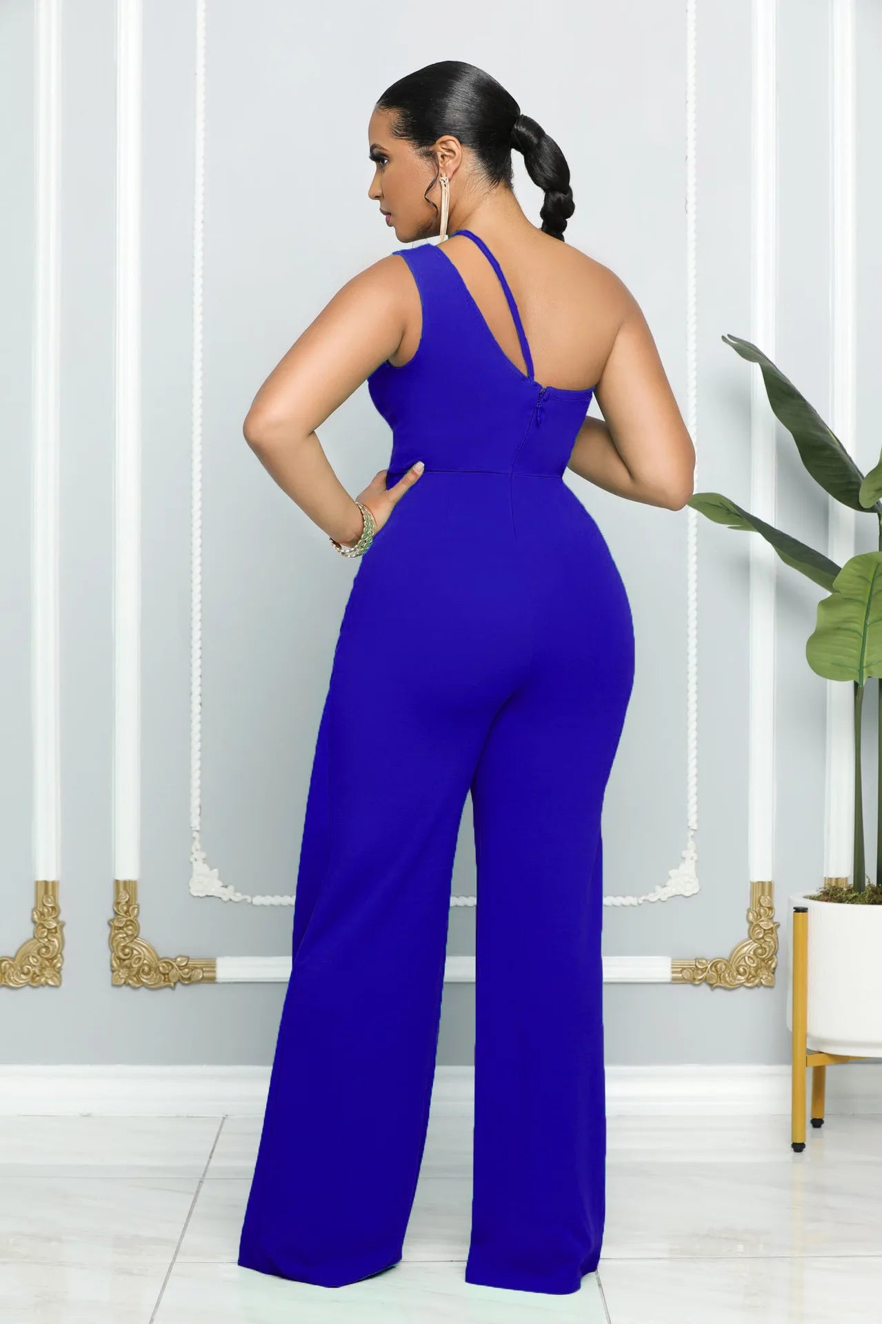 Summer New Vintage Chic Women's Fashion Sexy Sleeveless Single Shoulder Sling High Waist Commuter High Waist Straight Jumpsuit