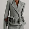 TWOTWINSTYLE Solid Spliced Ruffles Blazers For Women Notched Collar Long Sleeve Patchwork Button Casual Blazer Female Clothing