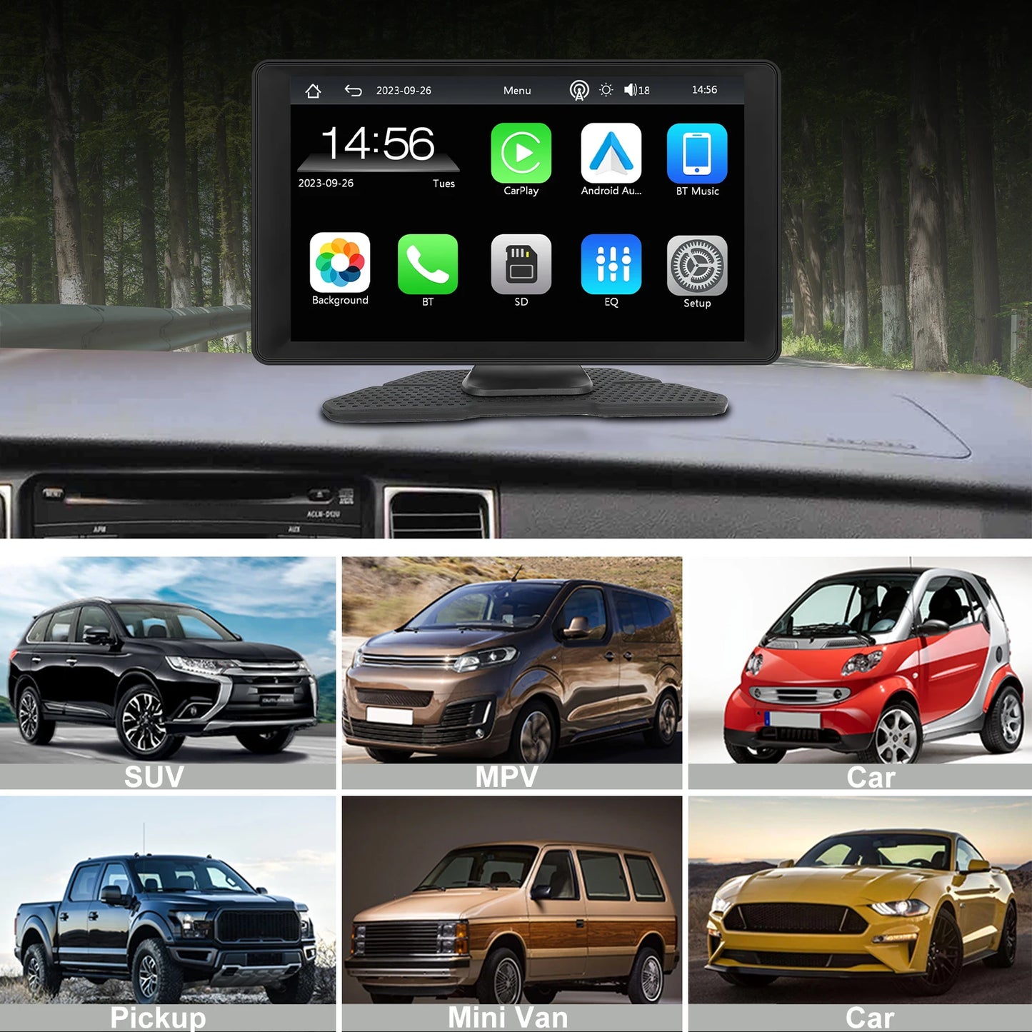 Podofo 9" Car Radio Multimedia Video Player Wireless Carplay Android Auto Car Mirror DVR Recorder Dashboard For Nissan Toyota